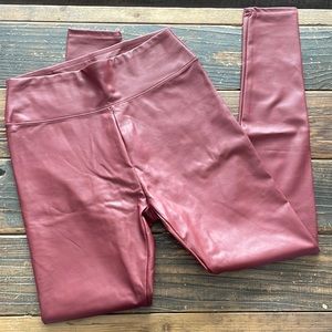 High waisted, pleather leggings, burgundy